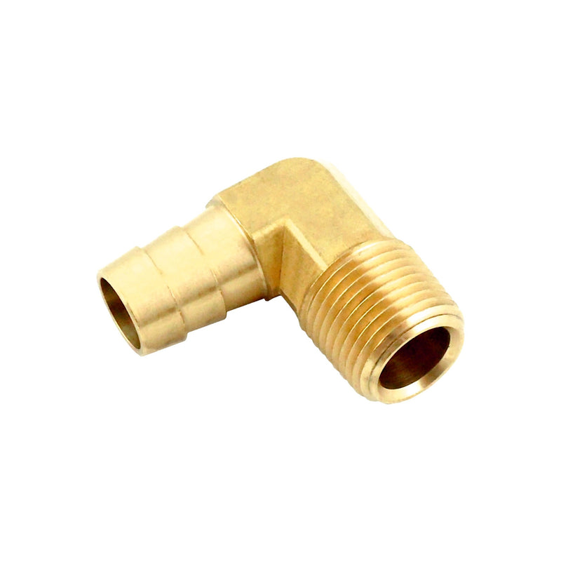 90° Elbow - Heavy-Duty Brass - 1/2" Hose Barb X 3/8"Male Pipe Thread (MPT)