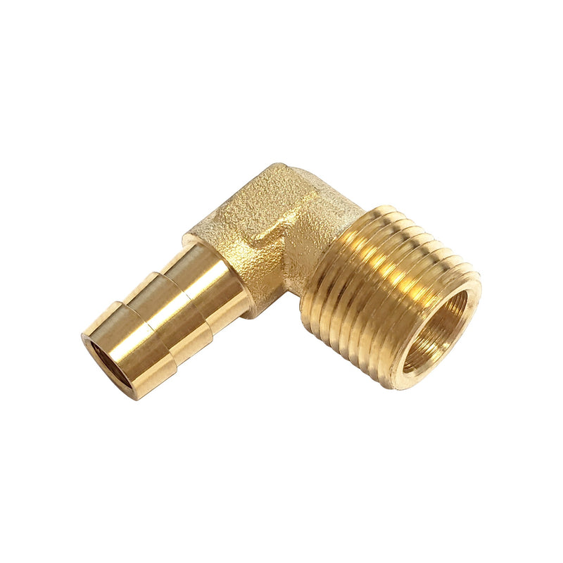 90° Elbow - Heavy-Duty Brass - 3/8" Hose Barb X 3/8"Male Pipe Thread (MPT)