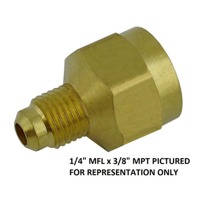 Reducer - Heavy-Duty Brass - 1/4"Male Flare (MFL) X 3/8"Female Flare (FFL)