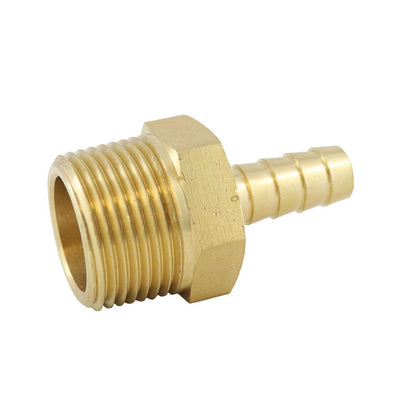 3/8" Barb x 3/4" MPT Heavy-Duty Brass Hose Stem - Industrial Grade Pipe Thread Adapter