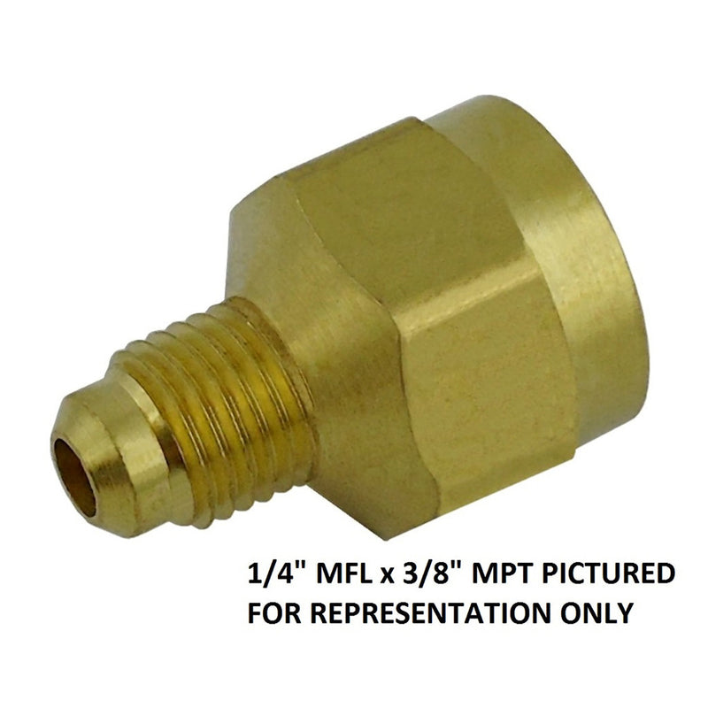 Reducer - Heavy-Duty Brass - 3/8"Male Flare (MFL) X 1/2"Female Flare (FFL)