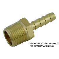 Hose Stem - Heavy-Duty Brass - 3/8" Hose Barb X 1/2"Male Pipe Thread (MPT)