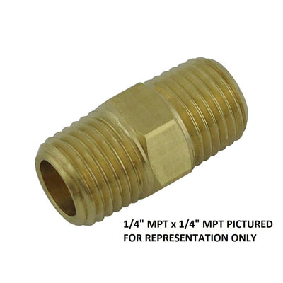 Hex Nipple - Heavy-Duty Brass - 1/8"Male Pipe Thread (MPT) X 1/8"Male Pipe Thread (MPT)