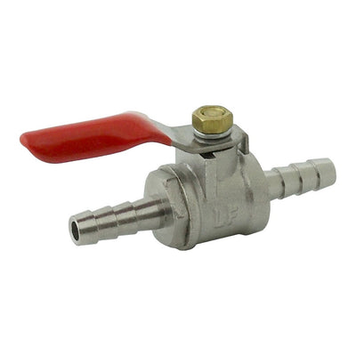 1/4" x 1/4" Barb Lead-Free Brass In-Line Ball Valve - Shut-Off Switch for Beverage Lines