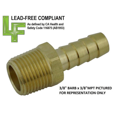 Adapter - Lead-Free Brass - 1/4" Hose Barb X 1/4"Male Pipe Thread (MPT)