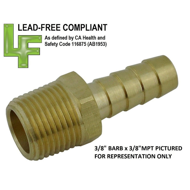 Adapter - Lead-Free Brass - 3/8" Hose Barb X 3/8"Male Pipe Thread (MPT)