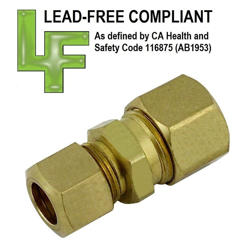 Comp Union - Lead-Free Brass - 3/8" Compression X 1/4" Compression