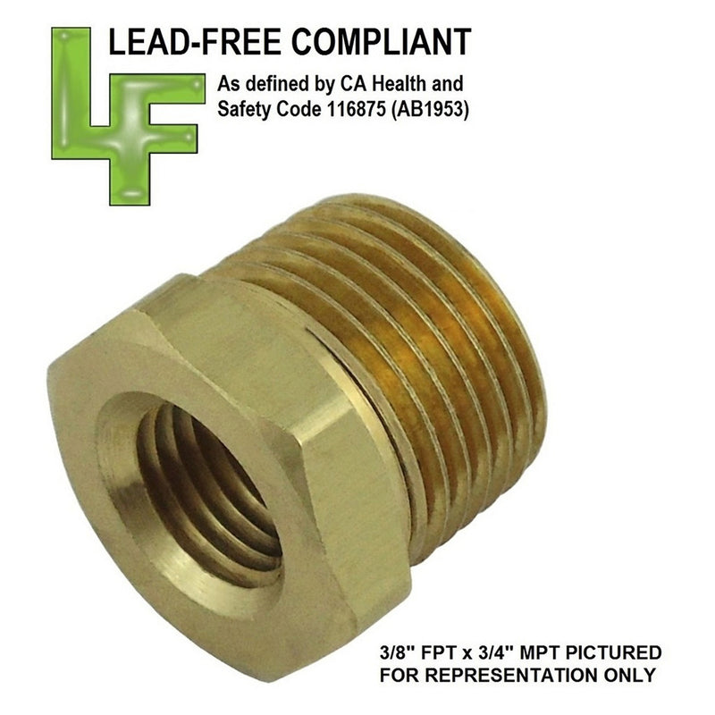 Bushing - Lead-Free Brass - 3/8"Female Pipe Thread (FPT) X 3/4"Male Pipe Thread (MPT)