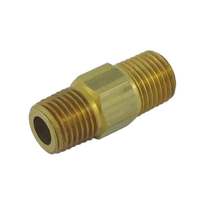 Left/Right Hex Nipple - Heavy-Duty Brass - 1/4"Male Pipe Thread (MPT) X 1/4"Male Pipe Thread (MPT)