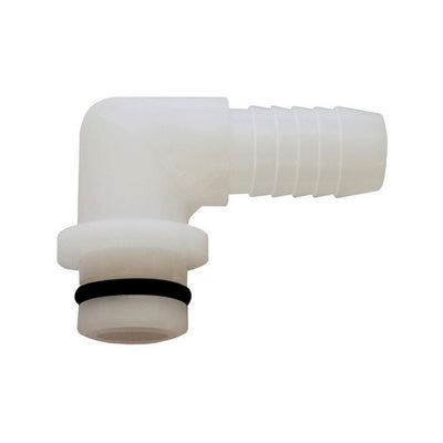 3/8" Barb to Shurflo Liquid Port 90 Degree Elbow Plastic Fitting - 94-178-01