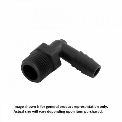 90° Elbow - Industrial Plastic - 1/4"Male Pipe Thread (MPT) X 3/8" Hose Barb