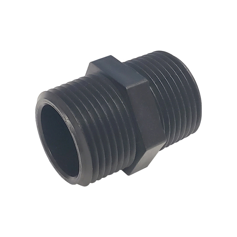 Hex Nipple - Industrial Plastic - 3/4"Male Pipe Thread (MPT) X 3/4"Male Pipe Thread (MPT)