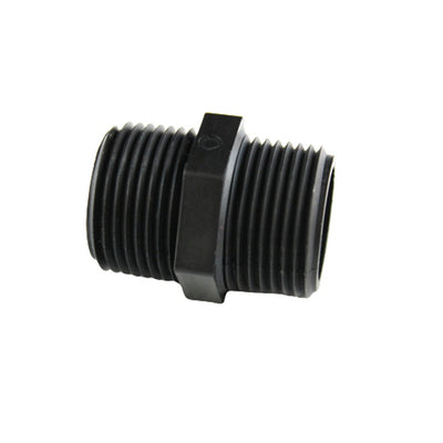 Hex Nipple - Industrial Plastic - 1/2"Male Pipe Thread (MPT) X 3/8"Male Pipe Thread (MPT)