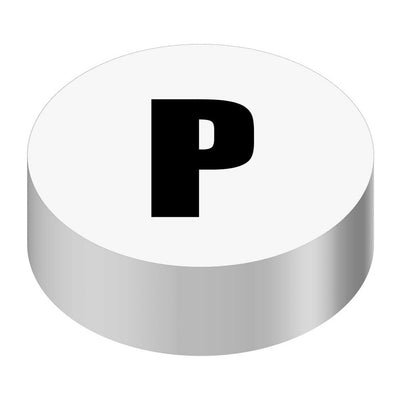 Bargun Button Cap, Round, P, White Cap, Black Letter - PH10-74-021