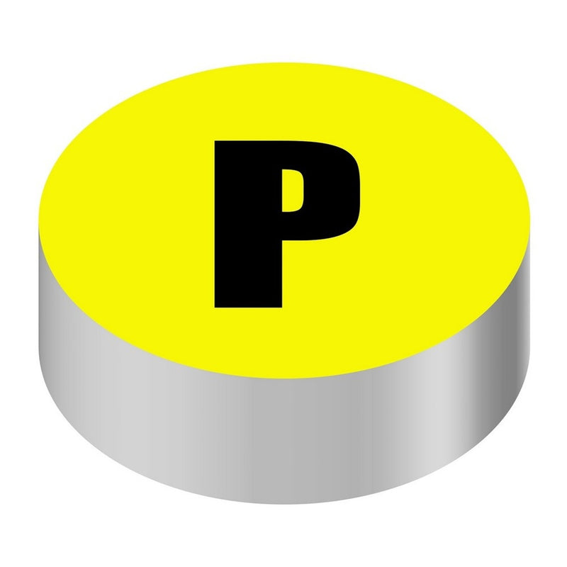Bargun Button Cap, Round, P, Yellow Cap, Black Letter - PH10-74-020