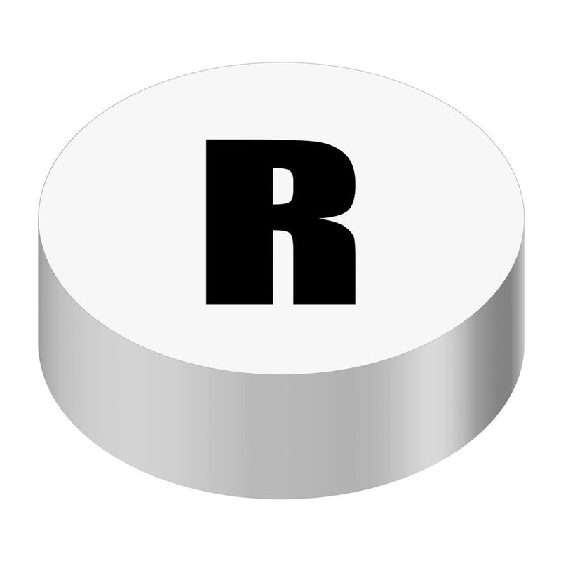 Bargun Button Cap, Round, R, White Cap, Black Letter - PH10-74-028