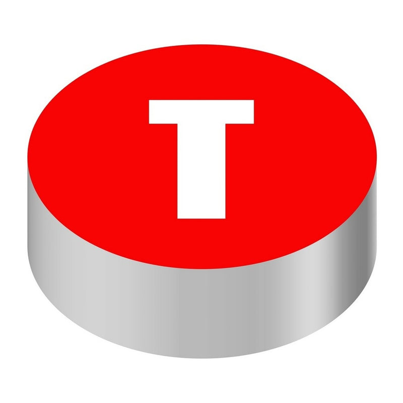 Bargun Button Cap, Round, T, Red Cap, White Letter - PH10-74-034