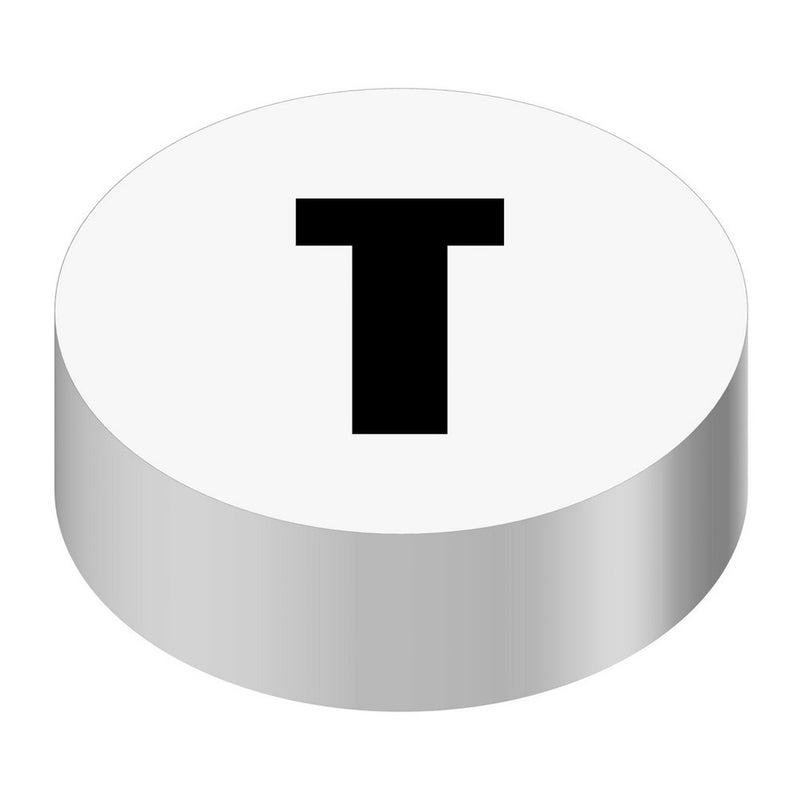 Bargun Button Cap, Round, T, White Cap, Black Letter - PH10-74-035