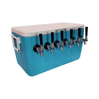 6-Tap Cold Plate Dispenser - 48 Quart Blue Plated Brass Jockey Box Portable Draft