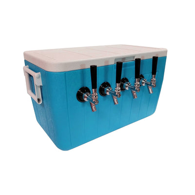 Foxx 18D05313 4-Tap 70 Foot Coil Dispenser - 48 Quart Blue 304 Stainless Steel Ice Cooled