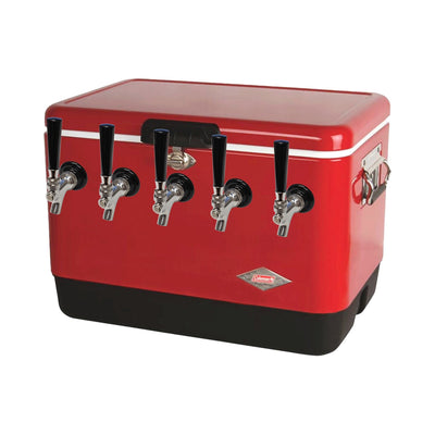 Foxx 18D06204 5-Faucet 50 Foot Coil Dispenser - 54 Quart Red 304 Stainless Steel Ice Cooled