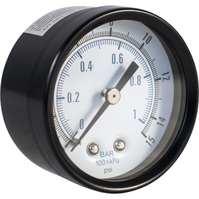 Pressure Gauge (Back Mount) - Low Pressure (0-15 psi)