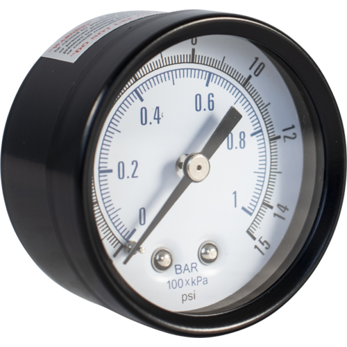 Pressure Gauge (Back Mount) - Low Pressure (0-15 psi)