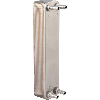 20 Plate Homebrew Beer Wort Chiller Stainless Steel & Brazed Copper Heat Exchanger 1/2" Barb Fitting - 12.4" L x 2.9" W x 2" H