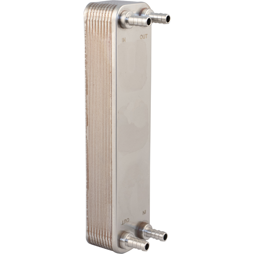 20 Plate Homebrew Beer Wort Chiller Stainless Steel & Brazed Copper Heat Exchanger 1/2" Barb Fitting - 12.4" L x 2.9" W x 2" H