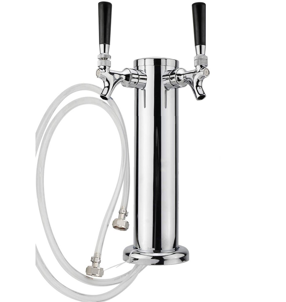 2-Tap Stainless Steel Beer Faucet Tower, 3-Inch Diameter - Includes Beer Line Assembly