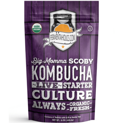Fermentaholics Big Momma Kombucha SCOBY Starter Culture 6 Inch Pellicle With 12 oz Starter Tea