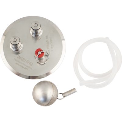 4 inch Tri-Clamp Lid with Ball Lock Posts, Pressure Relief Valve & Floating Dip Tube - KL05890