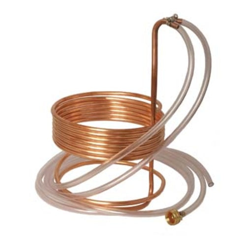 Super Efficient 25' Immersion Wort Chiller 3/8" 100% Copper with 8' Vinyl Tubing, Heavy Duty Garden Hose Attachments, Homebrewing