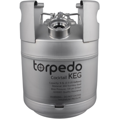 2.5 Gallon Torpedo Cocktail Keg | US D-Style Spear | Stainless Steel Keg | Low2 Keg Lid O-Ring | Superior Oxygen Barrier Properties