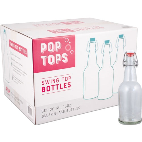 12 Pack - 16 oz Clear Pop Tops Swing Top Bottles