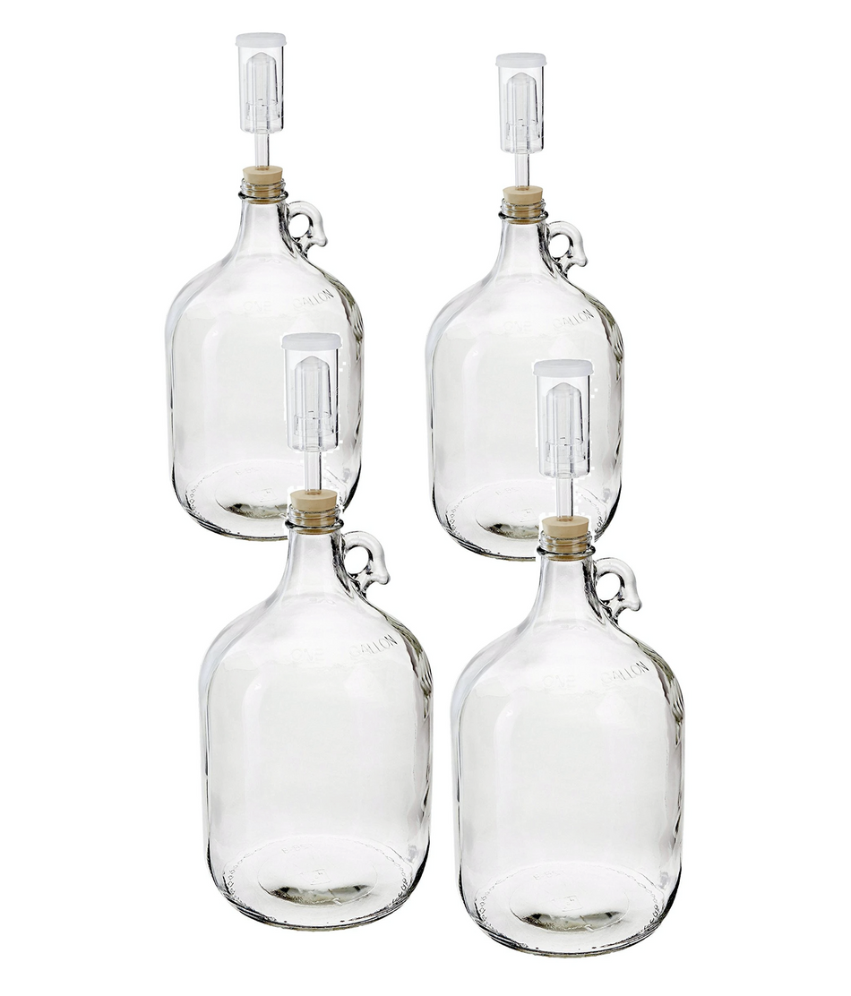 4 PACK - 1 Gallon Fermentation Kit includes Glass Fermenter Jug Carboy with Handle, Rubber Stopper & 3-Piece Airlock