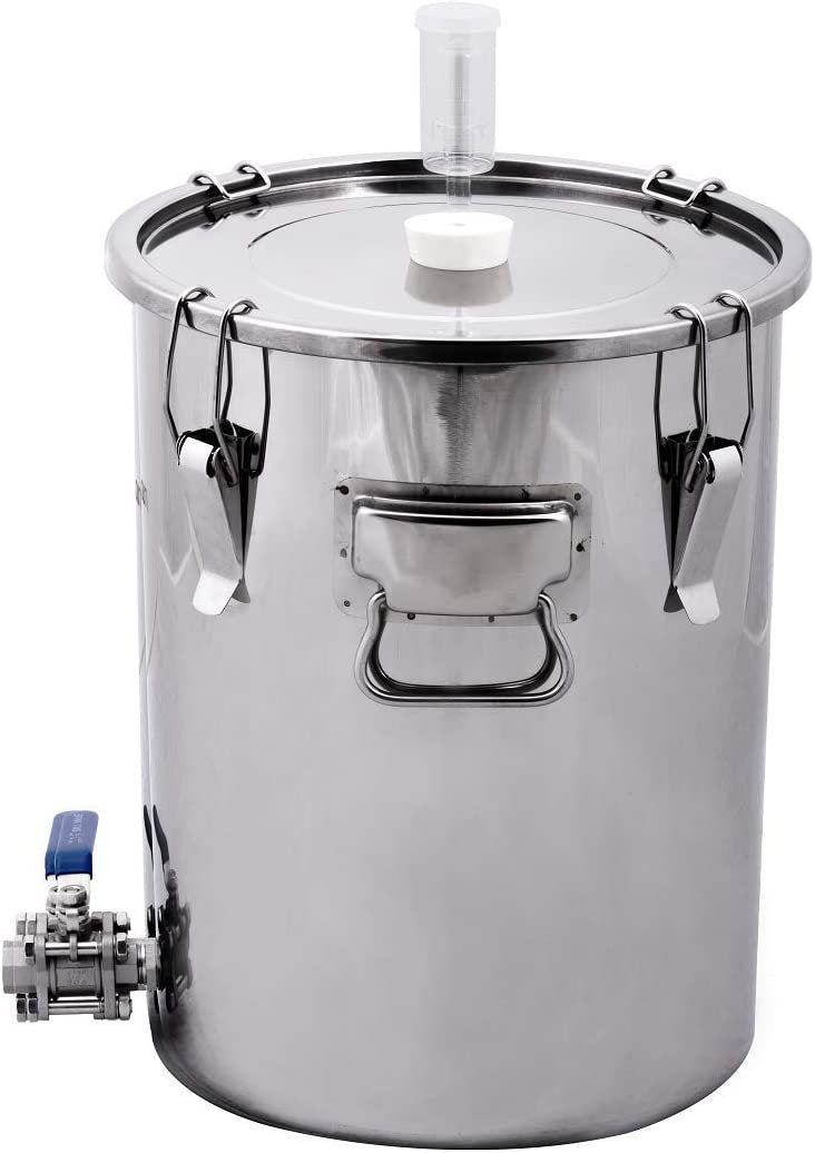 7 Gallon Stainless Steel Dual Purpose Univessel Ported Brew Kettle Fermenter with 3 Piece Ball Valve - includes Airlock and Stopper - ST07VH