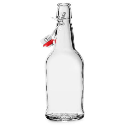 16oz Amber and Clear Kombucha/Beer Bottles Designed for a Better Grip/Non  Slip with Easy Cap (Clear, 12 Bottles)