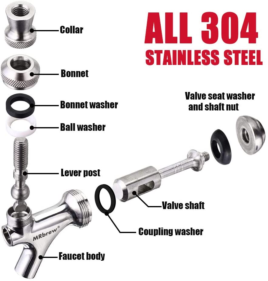 Upgraded Beer Faucet 304 Stainless Steel Beer Keg Tap, Beer Tap with Well-Pouring, For American Beer Shanks and Towers