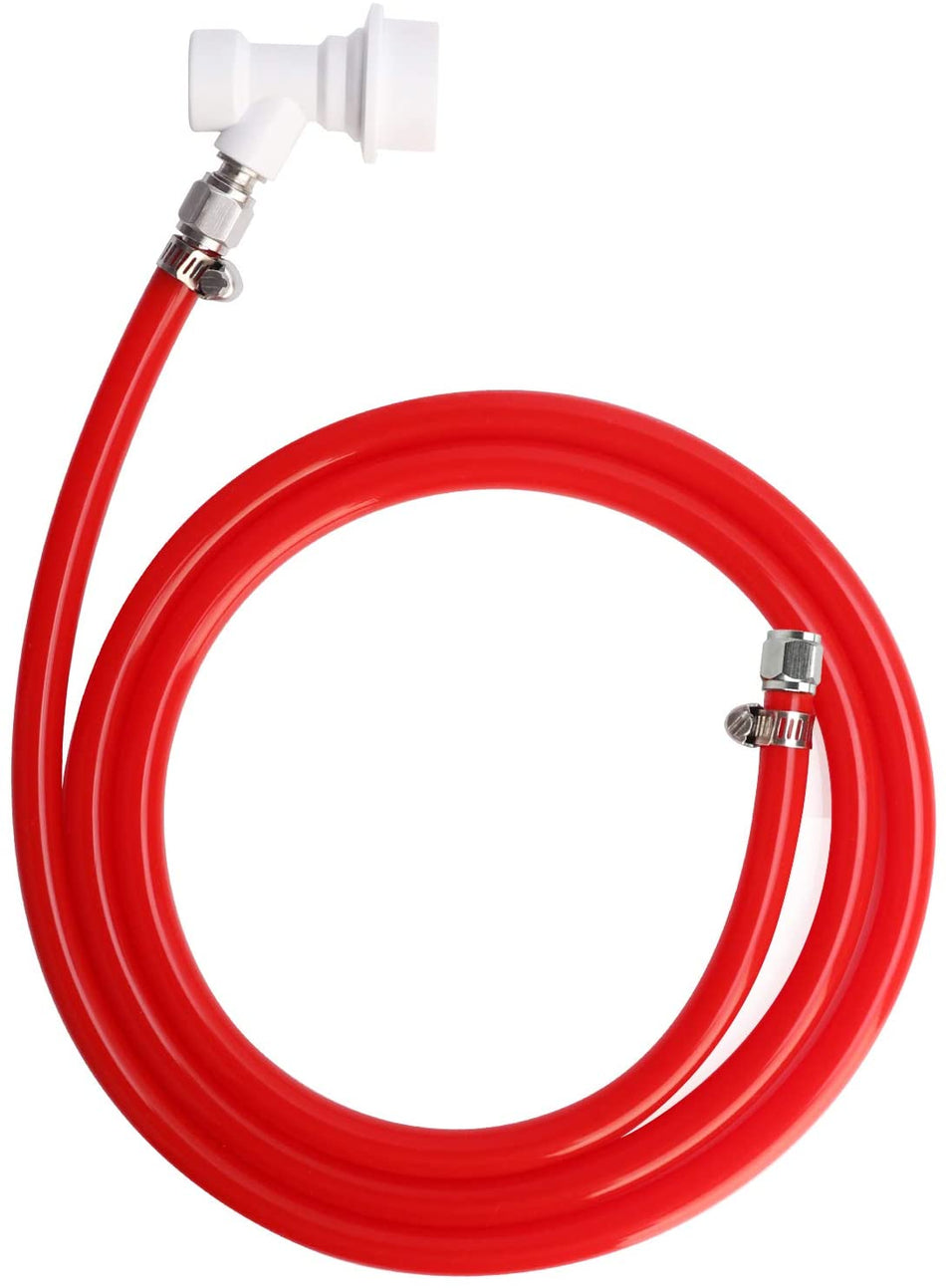 5ft Ball Lock Gas Line, 5/16'' I.D Quick Disconnect Red Gas Hose Assembly with Swivel Nut Barb & Hose Clamps, CO2 Gas Dispensing Tube Kit for Keg Draft Beer Homebrew