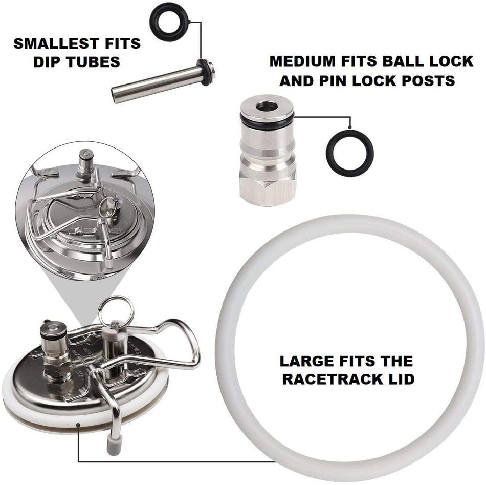 Rebuild Kit For Corny Kegs - Includes All Gaskets & O-Rings (Dip tube gaskets, Body connect gaskets, Lid O-ring)