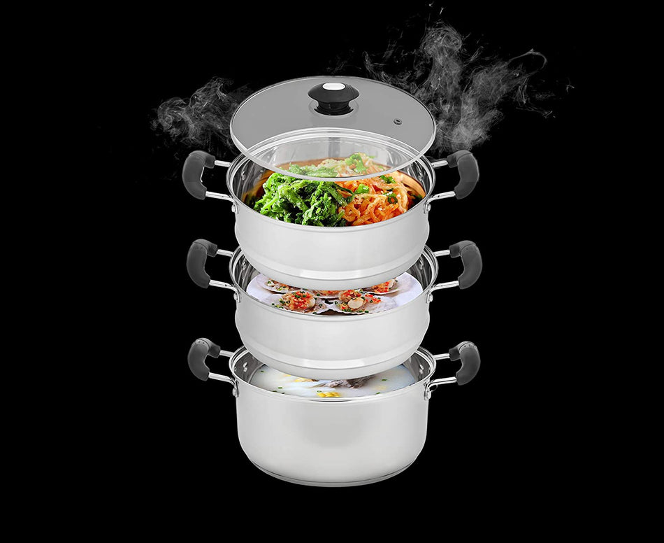 Concord 10" Stainless Steel 3 Tier Steamer Steaming Pot Cookware 24 CM (Induction Compatible)