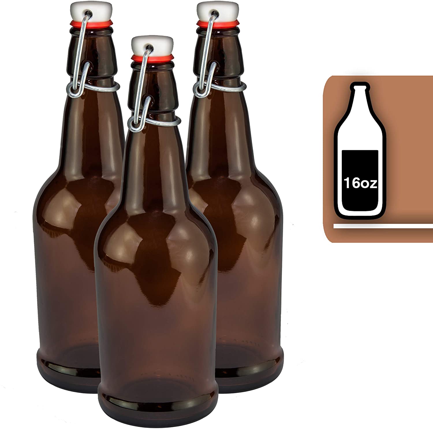 Brown EZ Cap Bottles w/ Swing Top - 16 oz