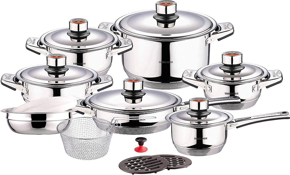 Concord Swiss Inox 18-Piece Stainless Steel Cookware Set, Includes Induction Compatible Fry Pots, Pans, Saucepan, Casserole