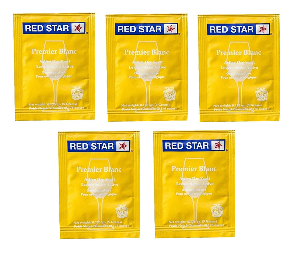 5 PACK Red Star Premier Blanc Wine Yeast, 5 g