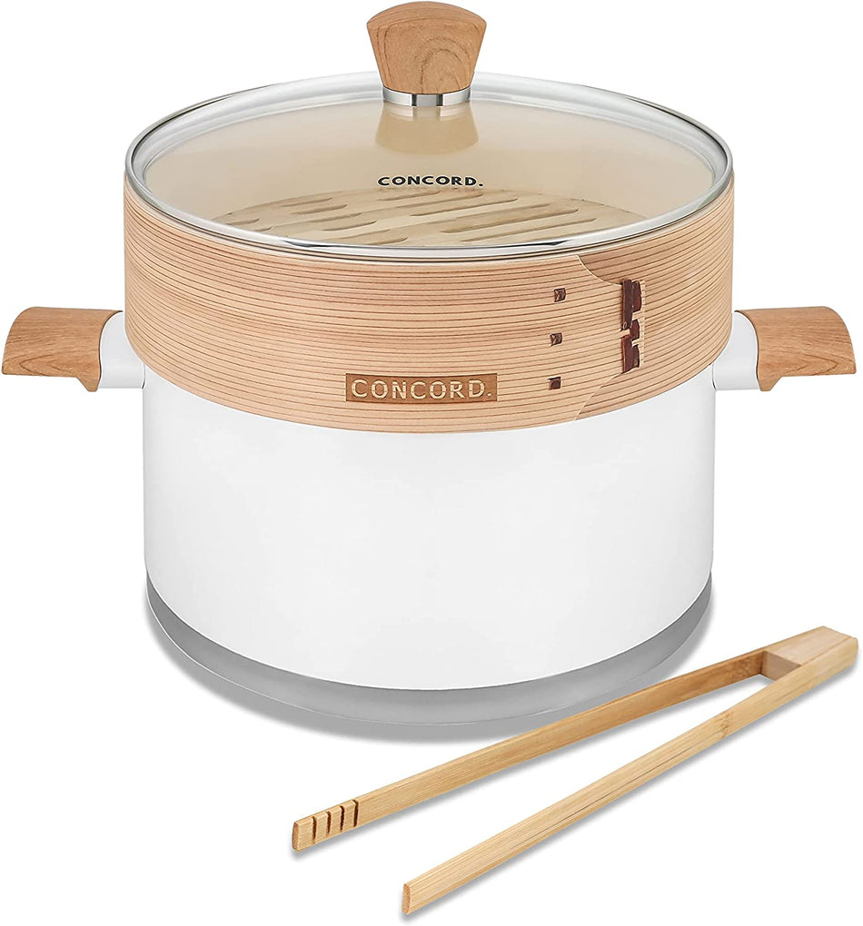 Concord 10" Stainless Steel Steamer Pot with Natural Bamboo Steamer 24 CM Steaming Cookware