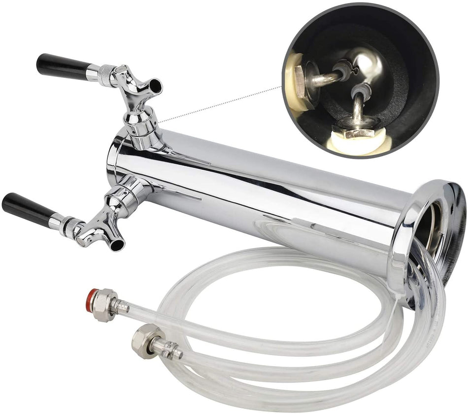 2-Tap Stainless Steel Beer Faucet Tower, 3-Inch Diameter - Includes Beer Line Assembly