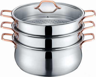 Concord 3-Tier Stainless Steamer Set - Rose Gold Accents
