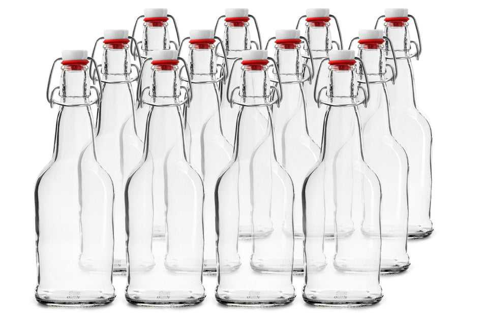 EZ Cap 12 PACK 32 oz. Swing Top Clear Bottles for Homebrew, Kombucha, Water Bottles - Chef Star Style
