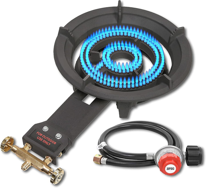 Concord 13" Roadster Burner Cast Iron Single Propane Wok Burner. Dual Controlled Burner Rings, 90,000 BTU. Outdoor Cooking, Wok Stir Frying, Countertop Burner